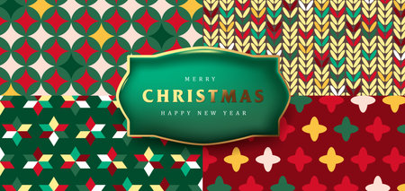 Set of Merry Christmas holiday background pattern packaging design templateのイラスト素材