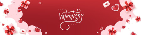 Valentine's day banner template background with festive heart shaped and gift decorationのイラスト素材