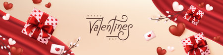 Valentines day banner card background layout template with gift box and heart shapeのイラスト素材