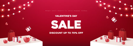 Happy Valentine's day sale banner background with gift box and heart decorateのイラスト素材