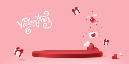Valentine's day sale banner background with product display cylindrical shape.のイラスト素材
