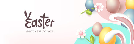 Modern easter banner background template with colorful eggs in spring timeのイラスト素材