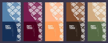 Elegant packaging backgrounds featuring traditional Japanese ginkgo leaf patterns combined with modern color themes for premium print and brandingのイラスト素材