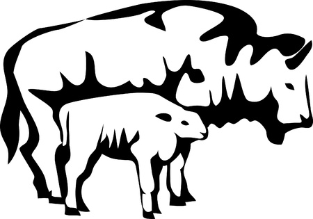 bison with calfのイラスト素材