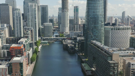 London Canary Wharf Skyline with Financial Centers and Business Skyscrapers