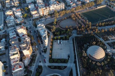 Athens Garden Fragment with Residential Backdrop: A Slice of Urban Lifeの写真素材