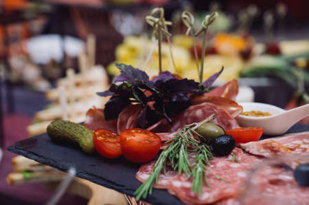 Delicacies and snacks at the buffet or banquet. Catering.snacks on the table at the holiday. banquet snacks. canapes. cateringの写真素材