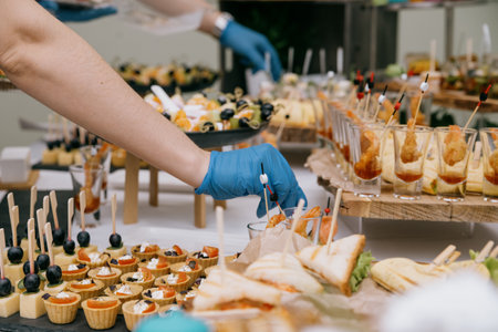 Delicacies and snacks at the buffet or banquet. Catering.snacks on the table at the holiday. banquet snacks. canapes. cateringの写真素材