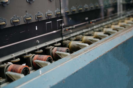 Factory for aluminum and PVC windows and doors production. Details industrial equipment.The process of manufacturing plastic window framesの写真素材