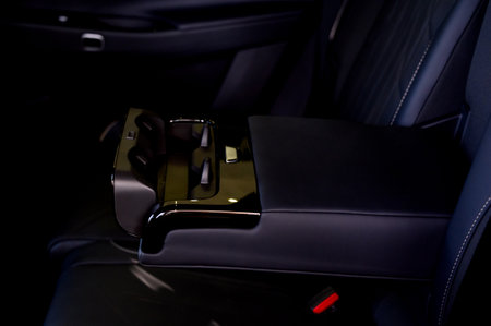 Cup holders inside modern car interior. Interior view of modern car.