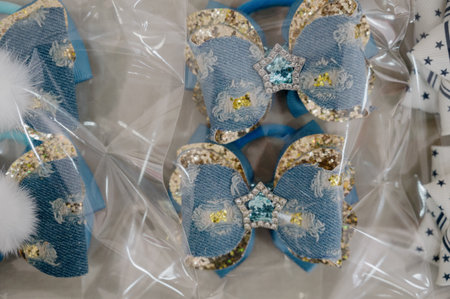 Handmade goods. Hair accessories with denim patterns and glitter. Children's hair accessories....