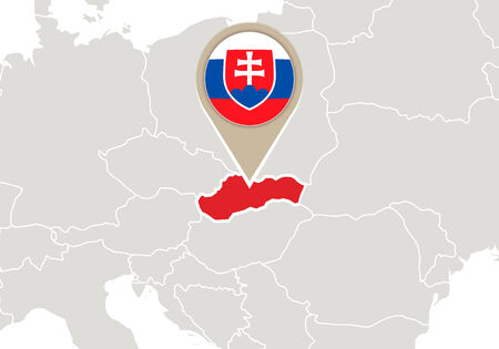Europe with highlighted Slovakia map and flagのイラスト素材