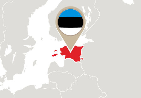 Europe with highlighted Estonia map and flagのイラスト素材