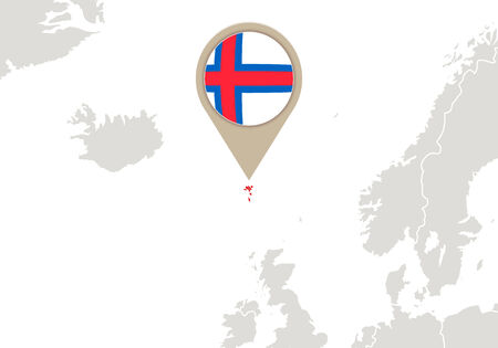 Europe with highlighted Faroe Islands map and flagのイラスト素材