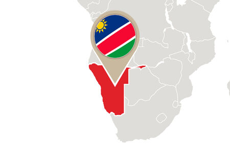 Africa with highlighted Namibia map and flagのイラスト素材