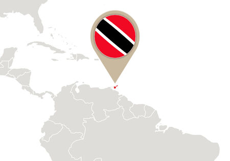 Map with highlighted Trinidad and Tobago map and flagのイラスト素材