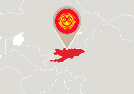 Map with highlighted Kyrgyzstan map and flagのイラスト素材