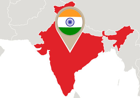 Map with highlighted India map and flagのイラスト素材