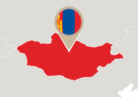 Map with highlighted Mongolia map and flagのイラスト素材