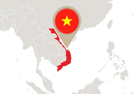 Map with highlighted Vietnam map and flagのイラスト素材