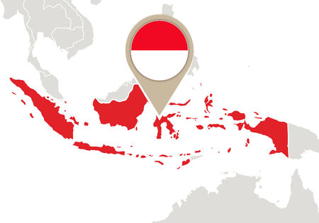 Map with highlighted Indonesia map and flagのイラスト素材