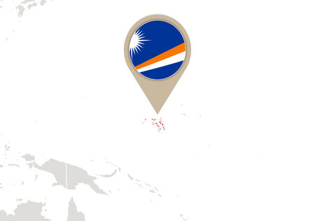 Map with highlighted Marshall Islands map and flagのイラスト素材