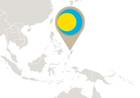 Map with highlighted Palau map and flagのイラスト素材