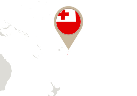 Map with highlighted Tonga map and flagのイラスト素材
