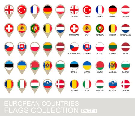 European Countries Flags Collection, Part 1 , 2  versionのイラスト素材