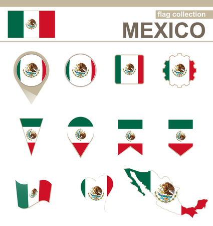 Mexico Flag Collection, 12 versionsのイラスト素材