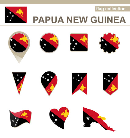 Papua New Guinea Flag Collection, 12 versionsのイラスト素材