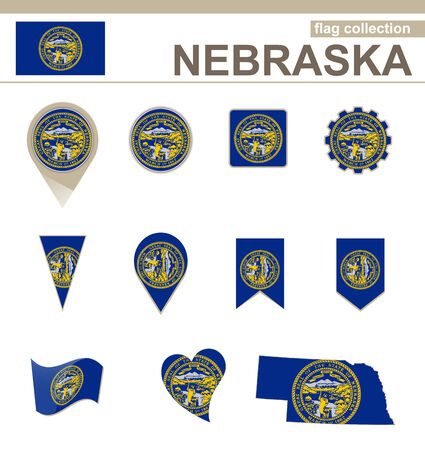 Nebraska Flag Collection, USA State, 12 versionsのイラスト素材