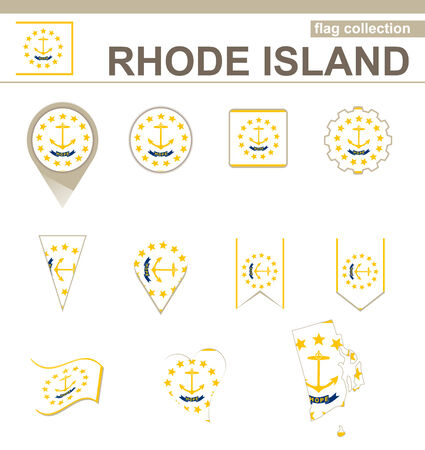 Rhode Island Flag Collection, USA State, 12 versionsのイラスト素材