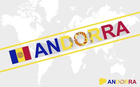 Andorra map flag and text illustration, on world mapのイラスト素材