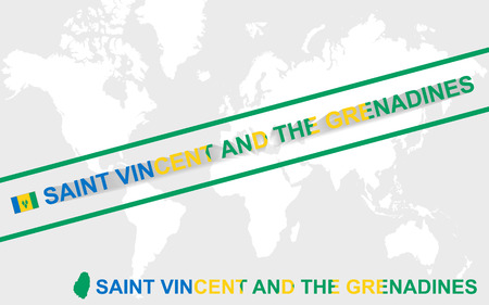 Saint Vincent and the Grenadines map flag and text illustration, on world mapのイラスト素材