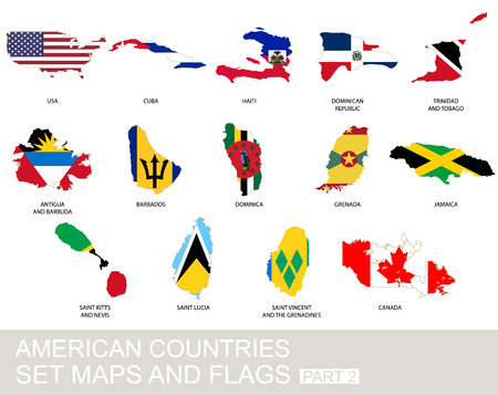 American countries set, maps and flags, part 2のイラスト素材