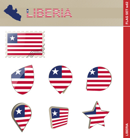 Liberia Flag Set, Flag Set #62. Vector.のイラスト素材