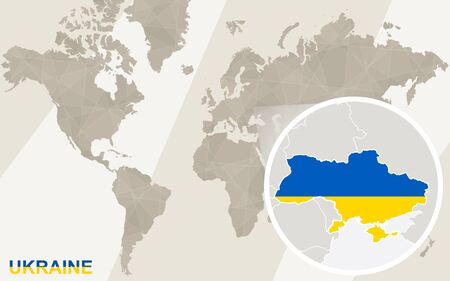 Zoom on Ukraine Map and Flag. World Map.のイラスト素材