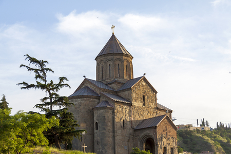 View on Metekhi Church in Tbilisi, Georgia. Old Tbilisi.のeditorial素材