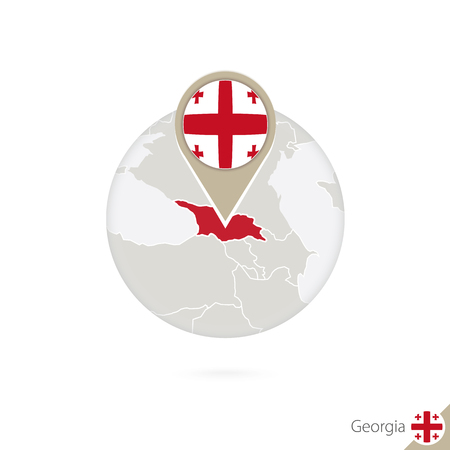 Georgia map and flag in circle. Map of Georgia, Georgia flag pin. Map of Georgia in the style of the globe. Vector Illustration.のイラスト素材