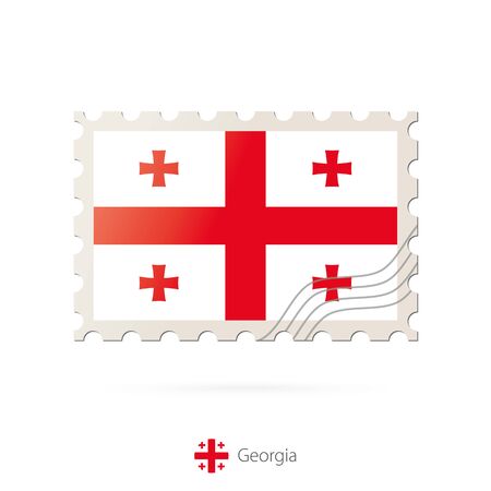 Postage stamp with the image of Georgia flag. Georgia Flag Postage on white background with shadow. Vector Stamp. Postage stamp and Georgia flag. Vector Illustration.のイラスト素材