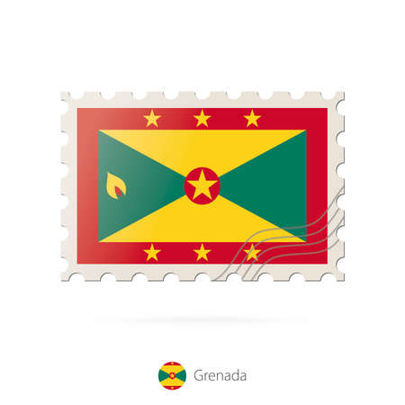Postage stamp with the image of Grenada flag. Grenada Flag Postage on white background with shadow. Vector Illustration.のイラスト素材