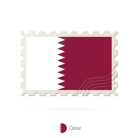Postage stamp with the image of Qatar flag. Qatar Flag Postage on white background with shadow. Vector Illustration.のイラスト素材