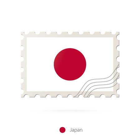 Postage stamp with the image of Japan flag. Japan Flag Postage on white background with shadow. Vector Illustration.のイラスト素材