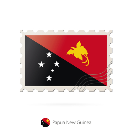 Postage stamp with the image of Papua New Guinea flag. Papua New Guinea Flag Postage on white background with shadow. Vector Illustration.のイラスト素材