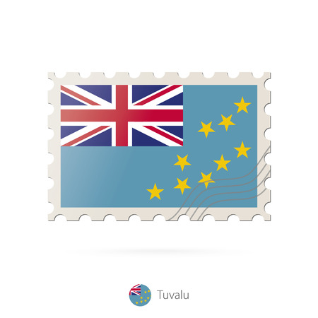 Postage stamp with the image of Tuvalu flag. Tuvalu Flag Postage on white background with shadow. Vector Illustration.のイラスト素材