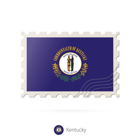Postage stamp with the image of Kentucky state flag. Kentucky Flag Postage on white background with shadow. Vector Illustration.のイラスト素材