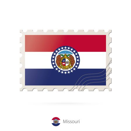 Postage stamp with the image of Missouri state flag. Missouri Flag Postage on white background with shadow. Vector Illustration.のイラスト素材
