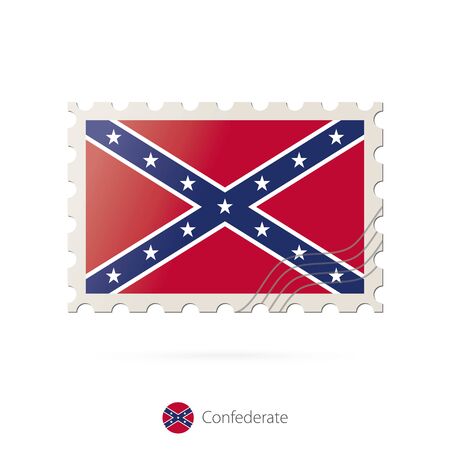 Postage stamp with the image of Confederate state flag. Confederate Flag Postage on white background with shadow. Vector Illustration.のイラスト素材