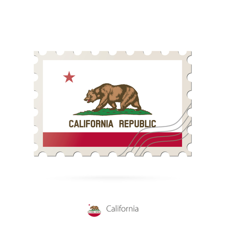 Postage stamp with the image of California state flag. Indiana Flag Postage on white background with shadow. Vector Illustration.のイラスト素材